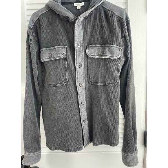 Earthbound Trading Hooded Button Down Grey Waffle Shirt Jacket NWT Men's Small - Picture 1 of 11